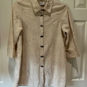 CMC Color Me Cotton 100% Linen Tunic Top Beige Tapestry Pattern Back Int…